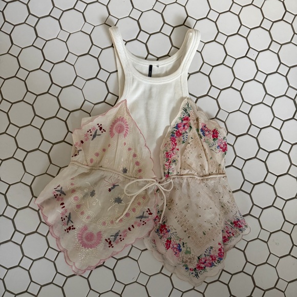 Anthropologie Pieced Scarf Hanky Tank Top Size XS Pinks, Neutrals,Embroidery - Picture 2 of 9